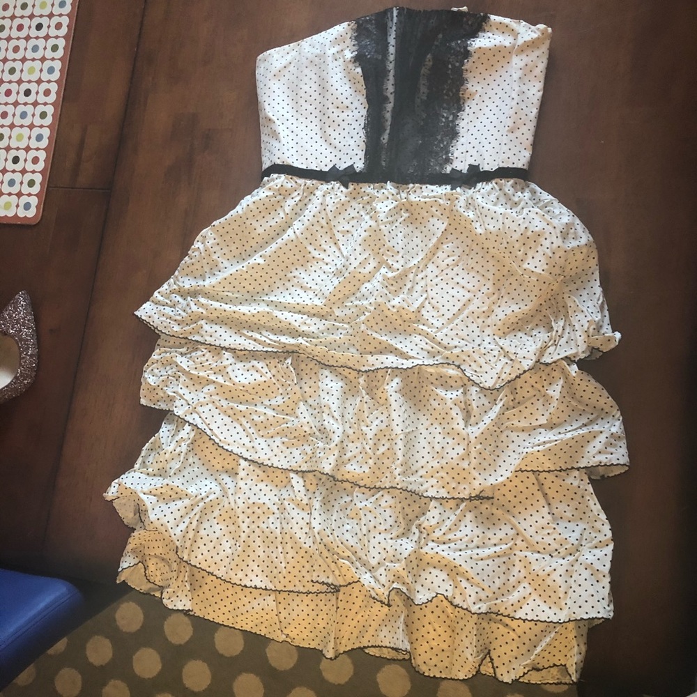 Rebecca Taylor Tier Silk Polka Dot/Lace Dress Sz 6